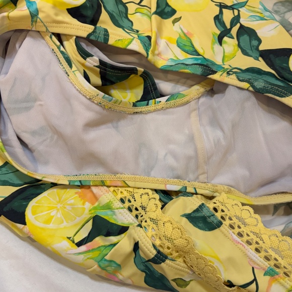 Torrid Bathing Suit Women Size 3 Two Piece Tankini Yellow Flowers Print Lace - Picture 5 of 11
